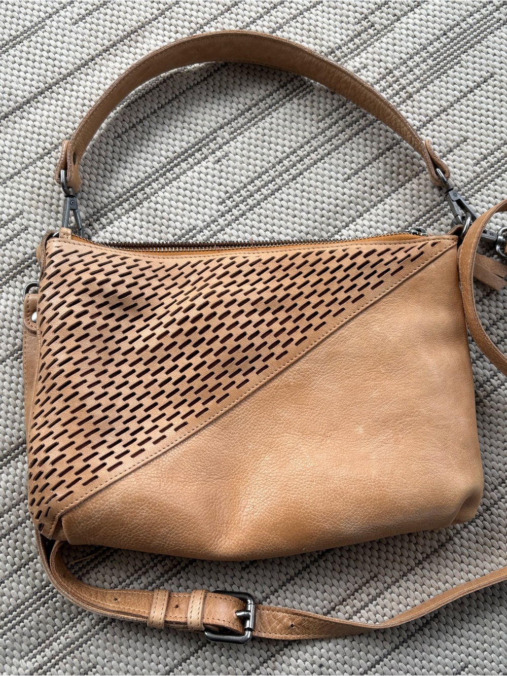 latico Stevie laser cut Leather Crossbody Bag in camel color